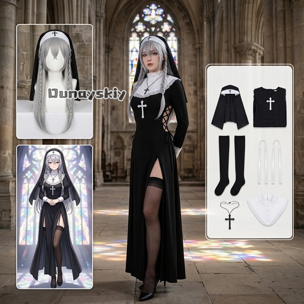 Anime Cosplay Nun - KS*06오리지널 수녀 코스프레 의상 블랙 레이스