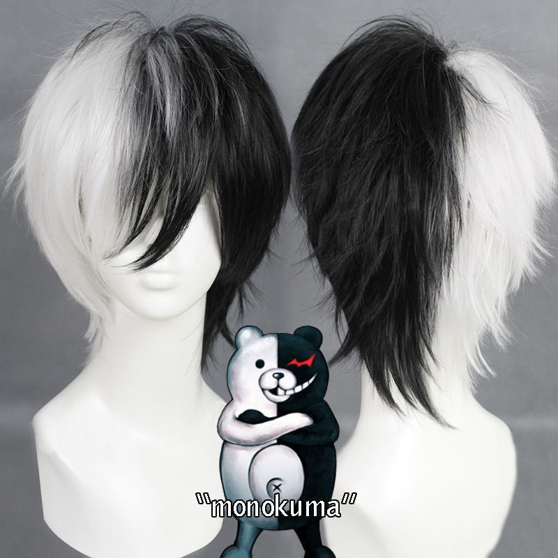 Cosplay Anime White Hair - 애니메이션 게임 Danganronpa 흑백 곰 가발