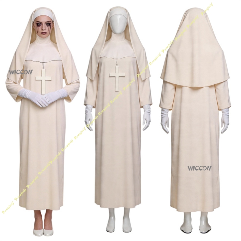 Anime Cosplay Nun - 오프 화이트 수녀 코스프레 의상 할로윈