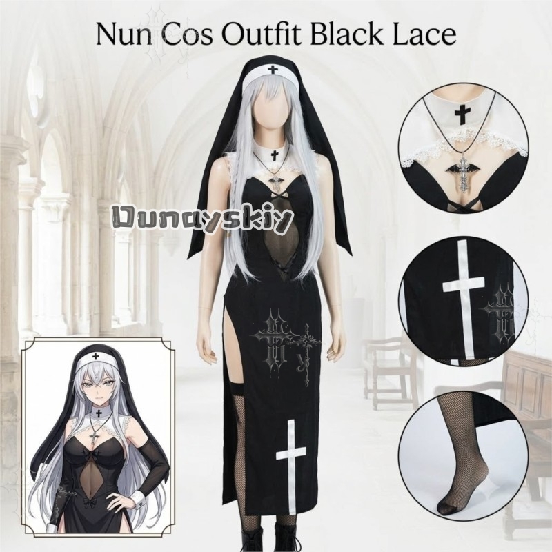 KS*06오리지널 수녀 코스프레 의상 블랙 레이스 뷔스 - Anime Cosplay Nun 리뷰 및 가격