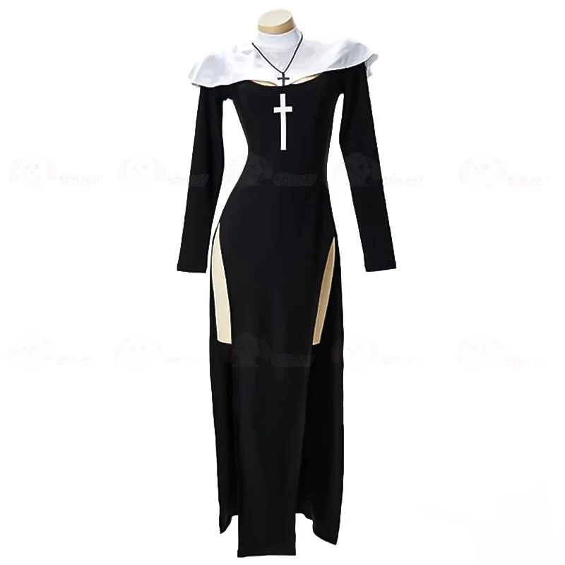 코스프레 의상 여성 섹시한 긴 소매 Balck 드레스  - Anime Cosplay Nun 리뷰 및 가격