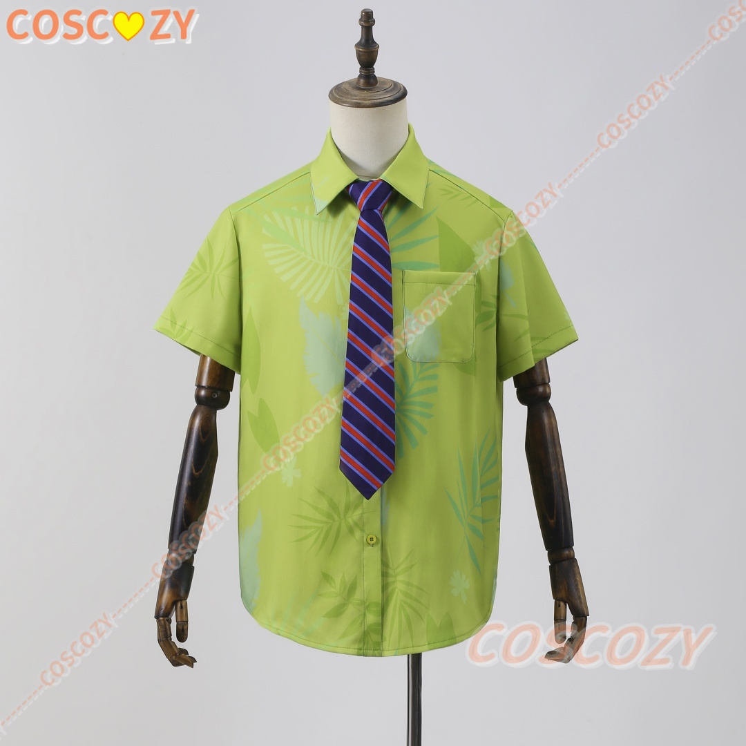 만화 닉 와일드 코스프레 그린 프린트 셔츠 블루 넥타이 - Anime Cosplay Name 리뷰 및 가격