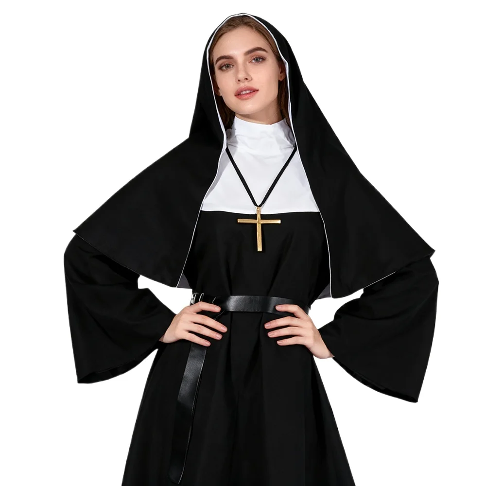 할로윈 수녀 코스프레 의상 전통 성인 발락 검은색 종교 - Anime Cosplay Nun 리뷰 및 가격