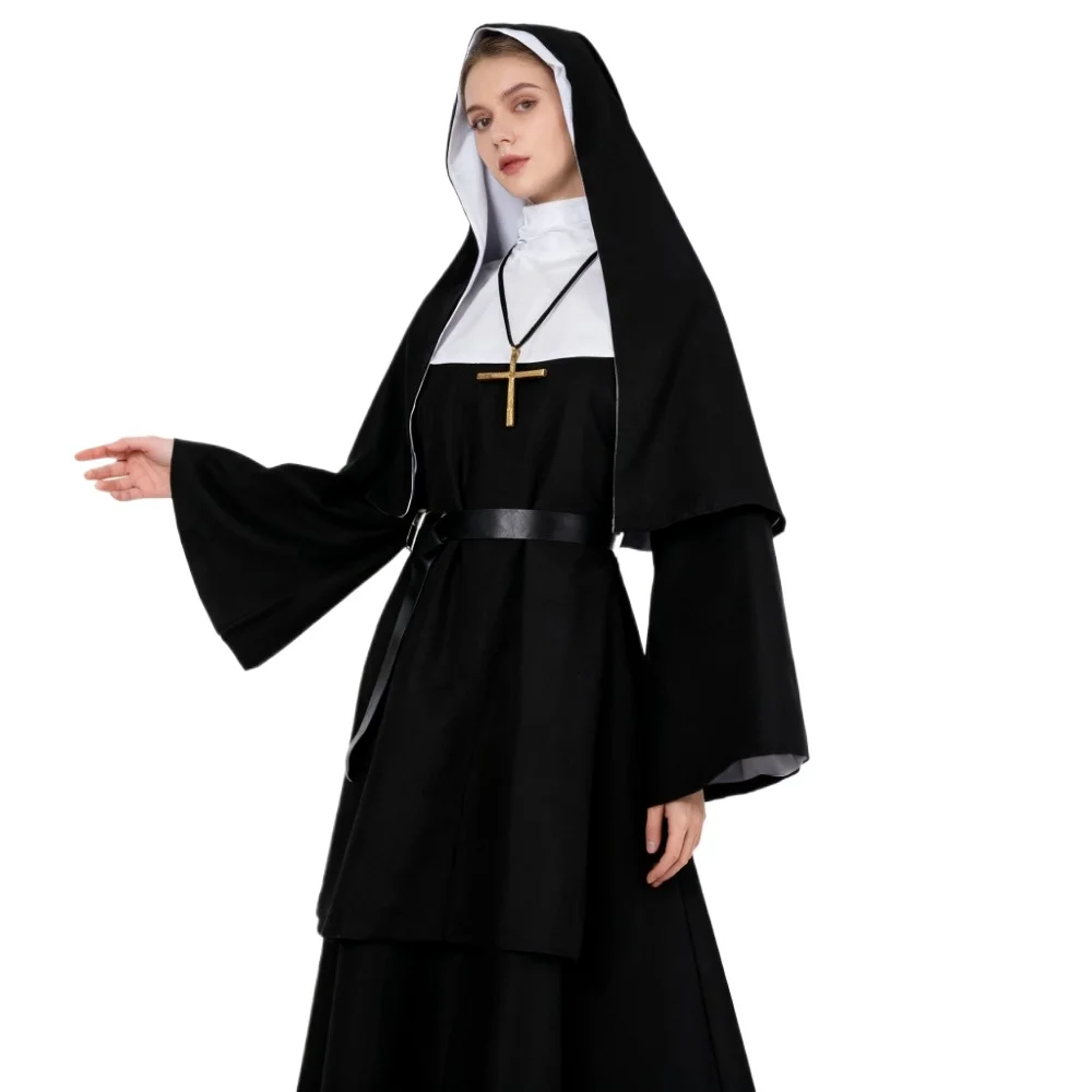 할로윈 수녀 코스프레 의상 전통 성인 발락 검은색 종교 - Anime Cosplay Nun 리뷰 및 가격